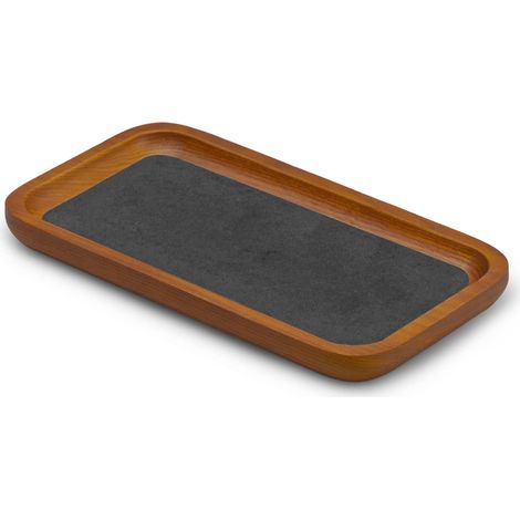 plateau à bijoux en bois massif rectangle gris foncé 18 x 10 x 1,5 cm microfibre anti-rayure (1/5)