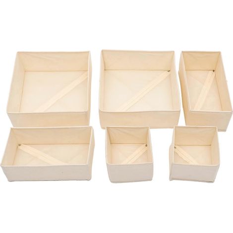 Lot de 6 boîtes de rangement pour chaussettes et sous-vêtements-28x28x12cm-Beige (1/4)
