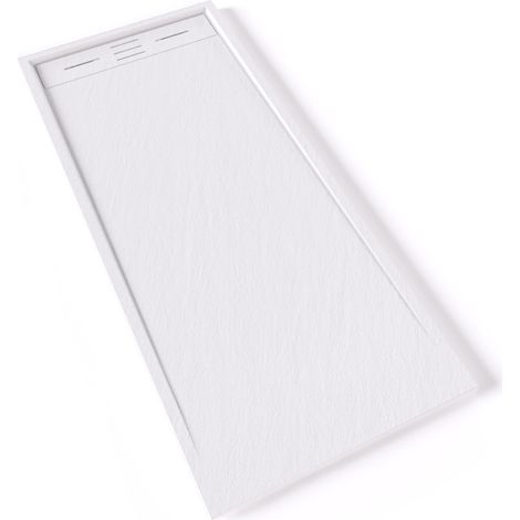 HIEMAL Receveur de douche 70 x 160 cm résine Blanc aspect ardoise + bonde incluse - Salle de bain