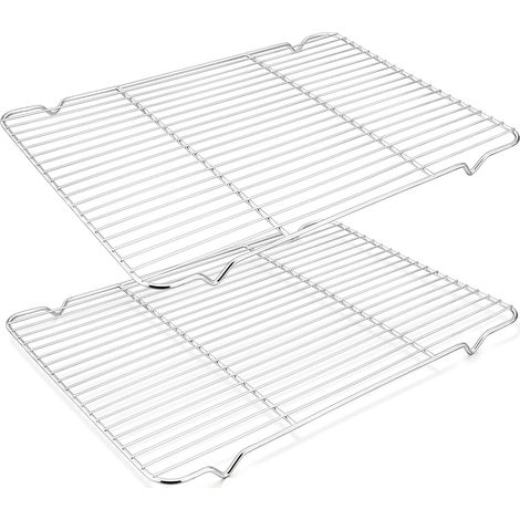 Grill Rack - Stainless Steel Cooling Rack - For Baking Roasting Grilling Cooling - 26 x 16 x 2 cm - Rectangular - Set of 2 (1/5)