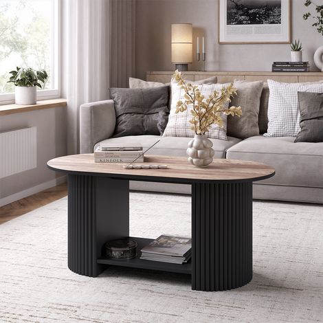 Tavolino da salotto Calero, Rovere rustico/Nero, 100 x 50 cm, Vicco (1/5)