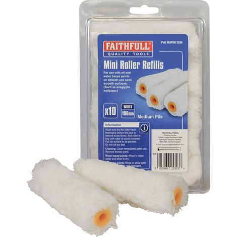 Faithfull Medium Pile Mini Roller Refills 100 mm (4in) Pack of 10