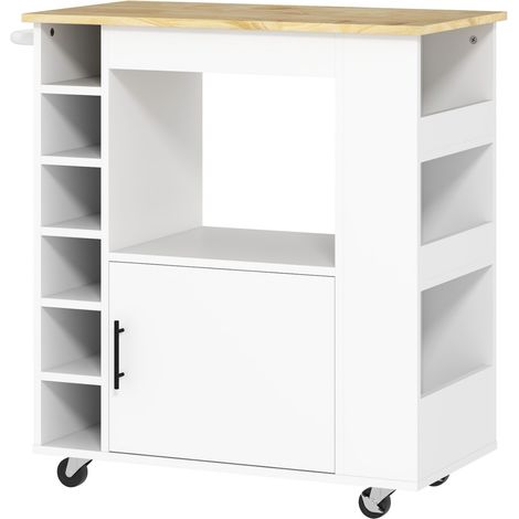 Desserte de cuisine mobile 83x40cm avec plan de travail, étagères, casier à vin, charnières amorties, style chêne, idéale pour cuisine et bureau, fonctionnelle (1/5)