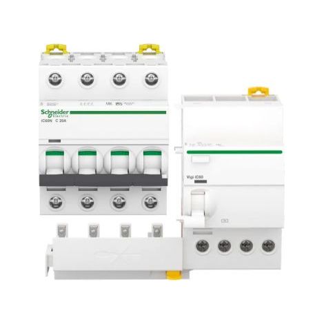 Schneider Electric Blocco differenziale QuickVigi iC60 4P 25A 30mA AC + Interruttore magnetotermico iC60N 4P C 20A 6000A