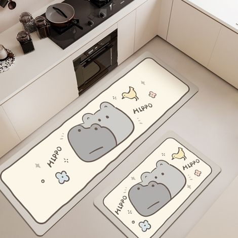 LAN Mr. Hippo [Absorbant, Antidérapant, Séchage rapide] Terre de diatomées 50/20 cm Tapis de sol ménager en terre de diatomées résistante à l'usure, orné d'un joli motif d'animaux de dessin animé, fac (1/4)