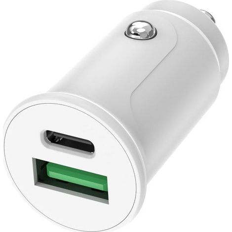 Chargeur de Voiture USB-A 12W / USB-C 30W Compatible Power Delivery Grab 'N Go Blanc (1/4)