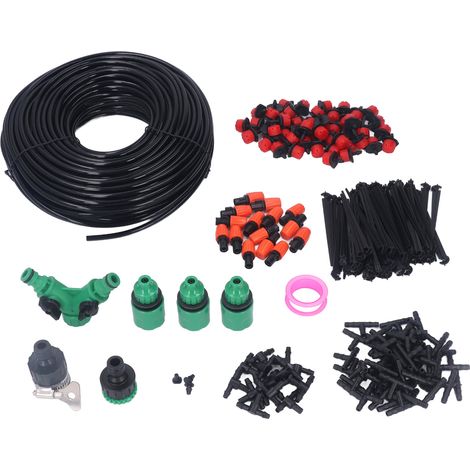 Kit d'irrigation goutte-à-goutte 50m tuyau, goutteurs réglables, arrosage précis automatique, ensemble pour jardin potager, serre et champ (1/5)