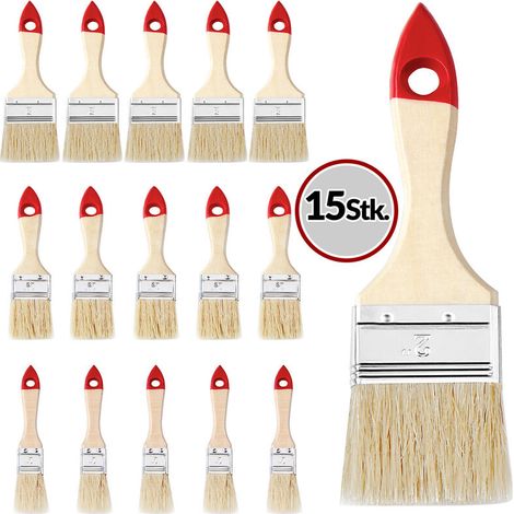 Set de 15 pinceaux en bois rouge professionnel 3 tailles peinture maison travaux divers intérieur extérieur zones vastes ou difficile d'accès (1/5)