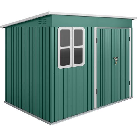 Gerätehaus Metall - Metallschuppen Grün - Gartenschuppen mit Fenster - Breite Tür - 260 x 177 x 190 cm
