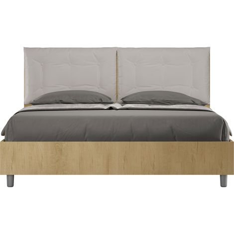 Letto Matrimoniale 160x200 cm con Rete Struttura Quercia con Cuscini in Similpelle Egos Annalisa Tortora