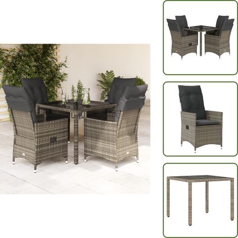 Relaxsessel - vidaXL 5-tlg. Garten-Essgruppe mit Kissen Grau Poly Rattan - Sitzkissen