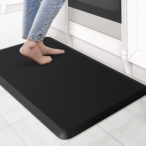 Küchenmatte, dick, langer PVC-Leder-Eingangsbereichsteppich/Fußmatte, Anti-Ermüdungsmaterial – Schwarz – 44 x 150 x 1,2 cm