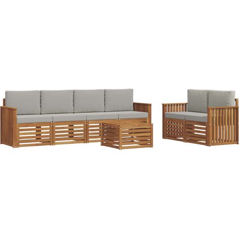 Set di divani da esterno 7 pz Grigio Naturale e Chiaro vidaXL (1/5)