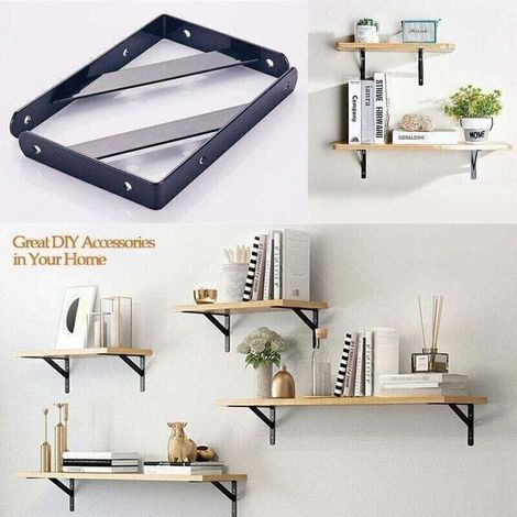 Equerres Etageres Murale, 6 Packs Supports querre D'tagre Fixation, 15 x9.5 CM Cadre Flottant de Supports Triangulaires de 90 Degrs en Mtal Charge Lourde, Noir,support etagere murale (1/4)