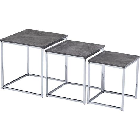 Nested Tables Set of 3, 3pcs Square Side Table End Table for Living Room, High Gloss Nesting Coffee Table (Grey Beton Texture) (1/5)