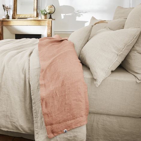 Drap plat "Soline" toutes dimensions Lin lavé l'Effet Papillon - Soline Vieux Rose - 240 x 300 cm pour lit 2 places (1/2)