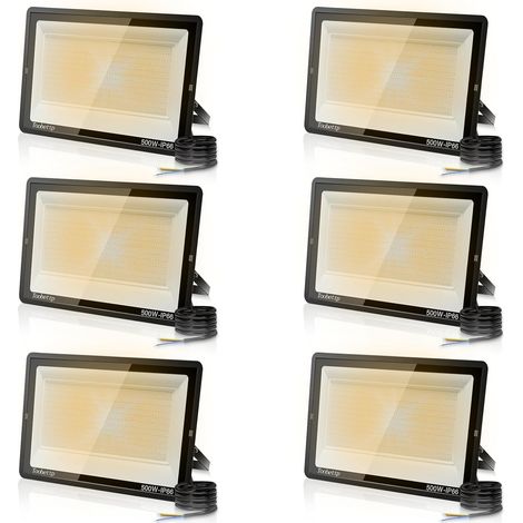 6PCS 500W Projecteur LED Extérieur, Spot LED Exterieur 50000LM Super Lumineux 3500K Blanche Chaude Éclairage de Sécurité Extérieur IP66 Imperméable pour Garage Jardin Terrasse Parking (1/5)