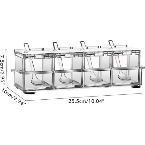 Ensemble de pots à épices transparents, bocaux à épices de cuisine avec 4 cuillères de service, flacons à épices et boîtes à épices. (1/5)