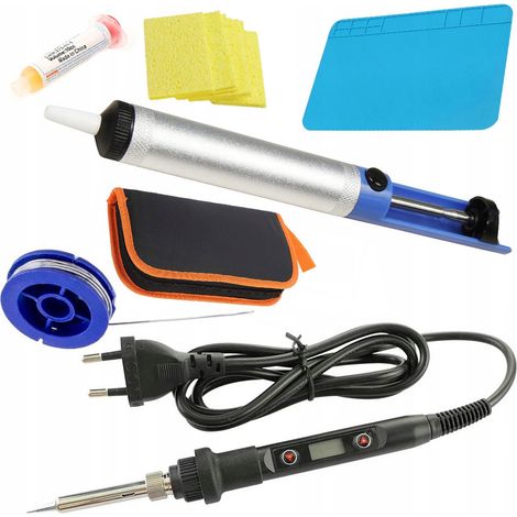Soldador Rosfix con display 80W + Tapete 200x300 + Estaño 0.8 10g + Aspirador + Estuche organizador + Esponja + Fundente RMA-223