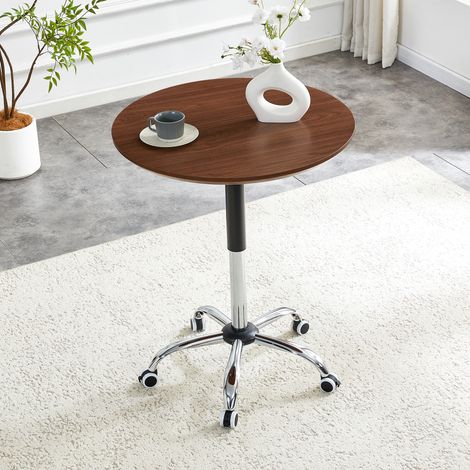 Table d’appoint relevable et mobile avec roulettes et freins, base métallique chromée, 70x70x98.5 cm (1/5)