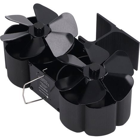 Ventilateur de poêle à 6 pales alimenté par la chaleur, double tête, pour cheminée, non électrique, noir (1/5)