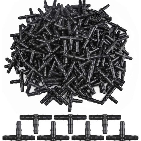 Vtizikl 300 Pcs 3 Way Tee Connecteurs Trois Vers Barbelé Dripper D'arrosage Connecteur T Connecteur Adaptateur Tube Raccord De Tuyau D'arrosage Arroseur Cannelé Tuyau D'égouttement Système 4/7 Mm