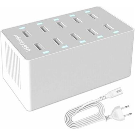 Station de Charge USB, hub Chargeur USB de 50 W à 10 Ports, Chargeur USB multiport avec Smart Detect, Compatible avec iPhone, Galaxy, Tablette iPad et Autres appareils de Charge USB Chargeur USB (1/5)
