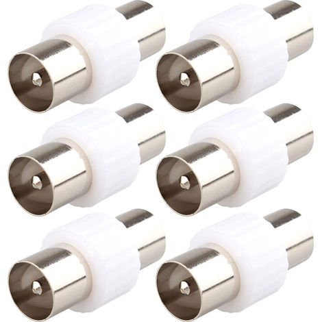 Lot de 6 Adaptateurs pour Antenne TV Mâle vers Mâle Plaqué Argent (1/5)