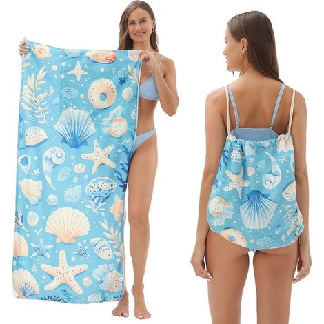 Serviette de plage en microfibre avec sac de transport intégré - Serviette de plage pliable à motifs imprimés - 80 x 160 cm (1/5)