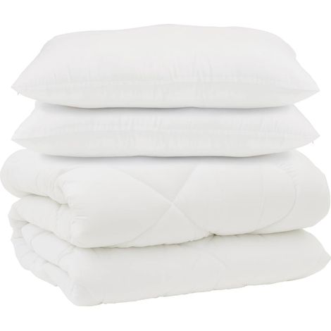 Couette avec Oreillers 3 pcs Blanc Microfibre et Plumes D'oie (1/5)