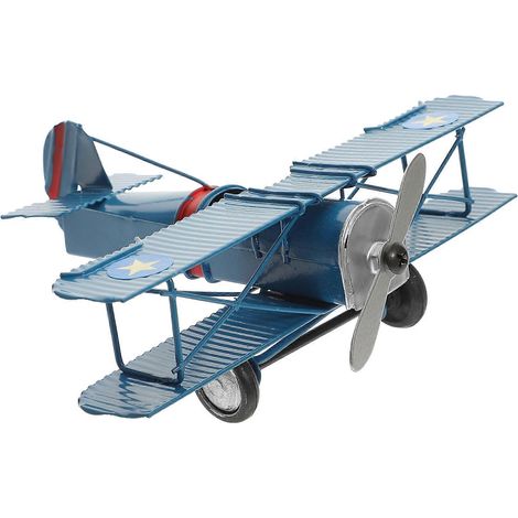 Grand ornement d'avion rétro en fer, maquette d'avion vintage en métal-16X13X5.5CM-Blue