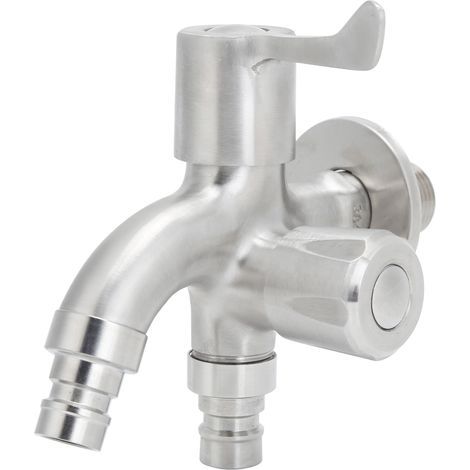 G1/2 Gewindewasserhahn, Doppelauslauf-Wasserhahn aus Edelstahl für Gartenwaschmaschinen (1/5)