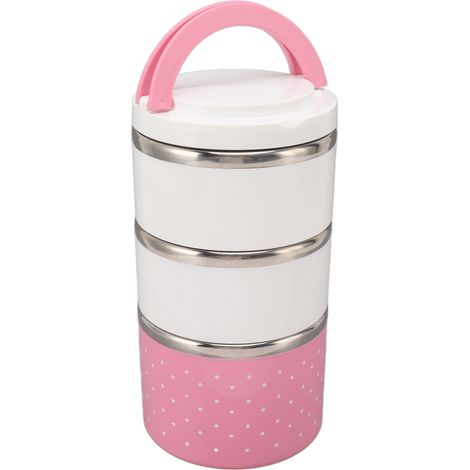 Tragbare, luftdichte, stapelbare, isolierte Lunchbox aus Edelstahl, pink, hält Speisen auf Partys frisch. (1/5)