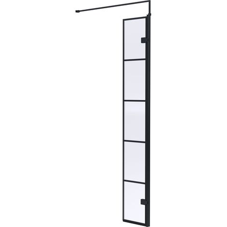 Balterley Werrington 8mm Toughened Safety Glass Black Framed Wetroom Swing Screen - 300mm (1/2)