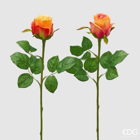 EDG Enzo De Gasperi Rosa Bocciolo Olis 3 Fg Ramo Ass. H 51 Cm Pianta Artificiale Arancione 1 Pz (1/3)