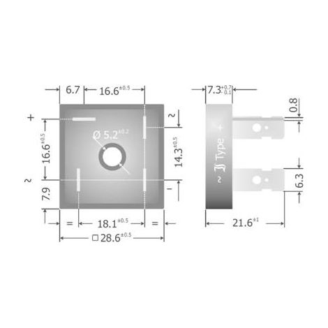 Diotec KBPC10/15/2502FP Pont redresseur KBPC 200 V 25 A Monophasé (1/2)