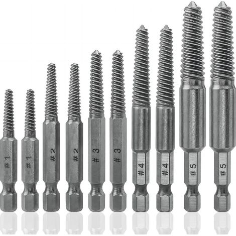 Lntyq Lot de 10 forets extracteurs de vis, tige hexagonale de 6,35 mm, extracteur de boulons endommagés, outil de retrait de vis dénudées pour enlever les boulons cassés, les goujons