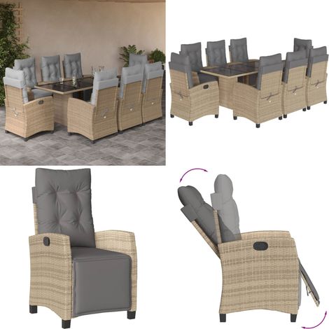Ensemble à manger de jardin et coussins 9 pcs mélange beige - Chaise de jardin - Table de jardin (1/5)