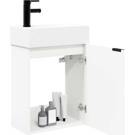 Meuble Salle de Bain avec Robinet, Blanc, 45,5 x 22,5 x 84 cm (1/5)