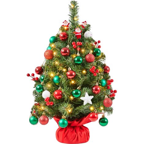 Homevive Mini árbol de Navidad Artificial de 50 cm con 35 Luces LED de luz Blanca cálida y 40 Bayas Rojas, árbol de Navidad pequeño para decoración de Navidad, Color Verde (1/5)