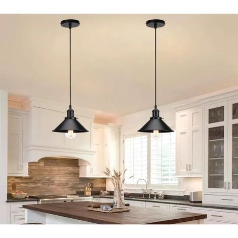 kawoo Lot de 2 Lustre Suspension Vintage Ajustable Noir,E27 Lampe de Plafonde Retro Industrielle pour Salon Chambre (1/4)