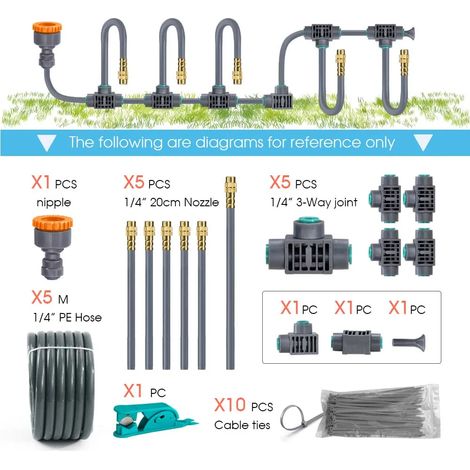 (F-5m) Buse d'irrigation en laiton flexible 1/4'' avec réglage rotatif à 360°, connexion rapide et atomisation automatique pour jardin (1/5)