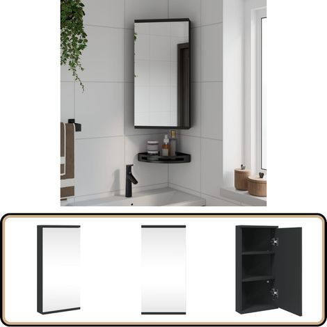 vidaXL Armoire de bain à miroir d'angle noir 30x24x60 cm