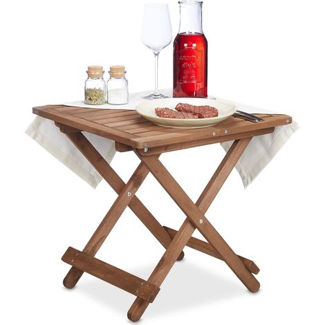 Table Pliante en Bois, pour Salon, Balcon et terrasse, Console, HLP : 50 x 50 x 50 cm, Marron (1/5)