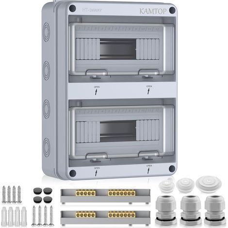 Coffret Électrique Étanche 24 Modules - Tableau Electrique 2 Rangées Étanche IP65, Couvercle PC Transparent, Rail DIN Préinstallé, ABS Antichoc pour Garage, Jardin, Accessoires de Montage Inclus (1/5)