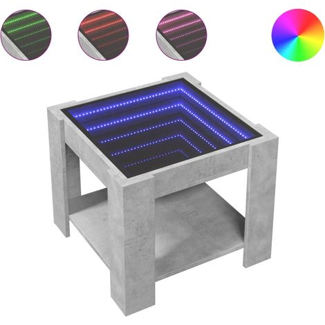 Mesa de centro de salón de diseño moderno con LED 53 x 53 x 45 cm madera de ingeniería gris y cristal DEC037426