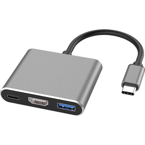 Adaptateur multiport 4K USB 3.1 Type-C vers HDMI / USB-C / USB 3.0 Chargez votre ordinateur portable / téléphone, avec partage de port HDMI (noir) (1/2)