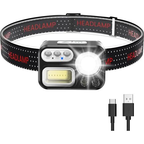 Powerful Rechargeable Headlamp, 8 Modes 2200 Lux White LED Headlight and Emergency Light, 45° Adjustable, IP65 Waterproof and Lightweight for Cycling, Camping, Hiking, DIY (1/5)