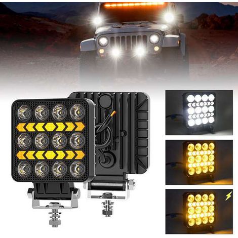 Two 4-inch square aluminum alloy work lights (double arrow angel eye) for automotive use. (1/4)