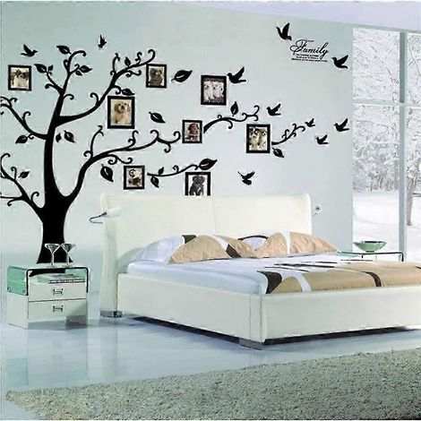 Sticker mural arbre généalogique grand format, cadre photo noir, décoration murale pour salon, 2025 (1/5)
